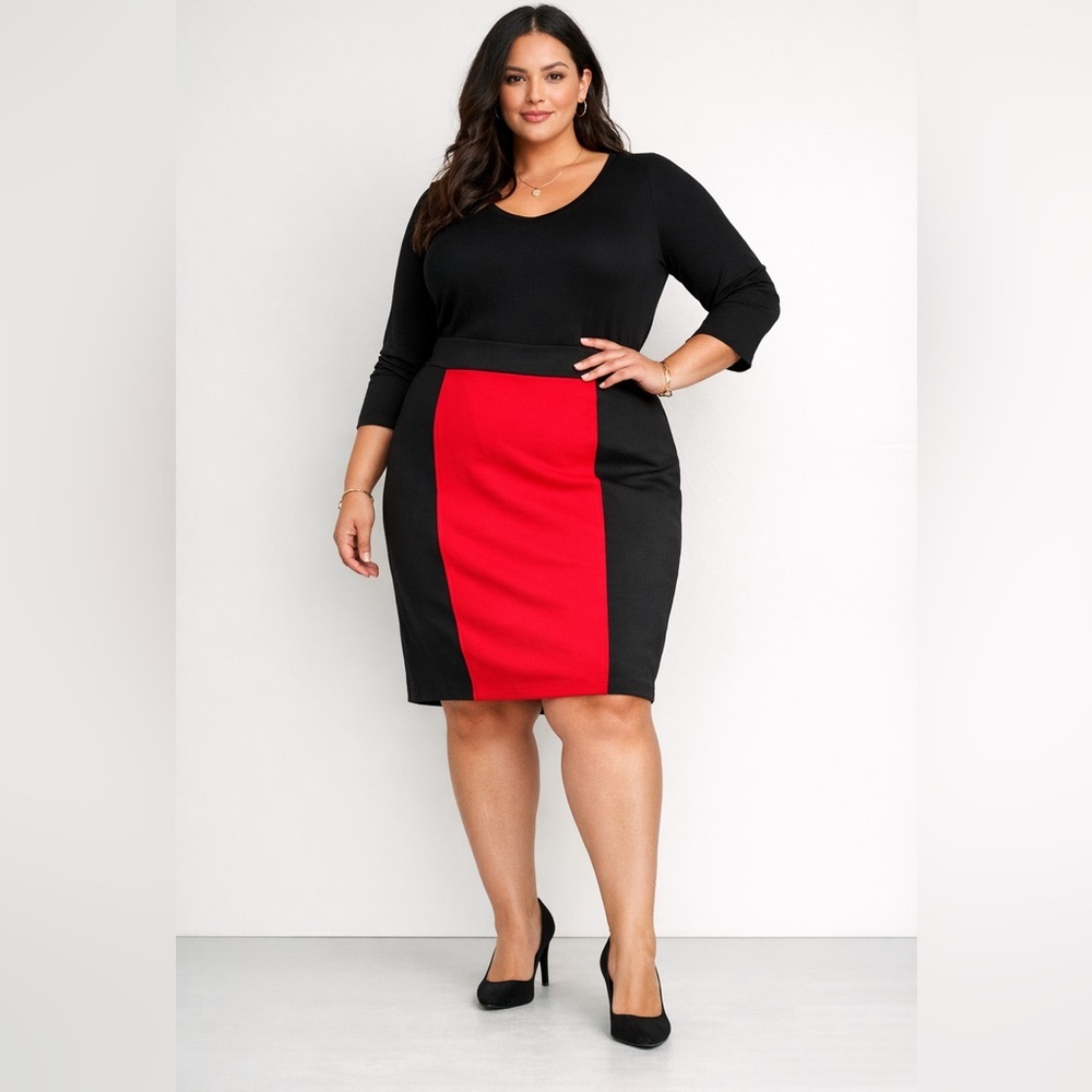 NWT Lane Bryant Red Black Colorblock Pencil Skirt Size 20 Office Evening Plus SZ